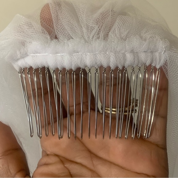 Asymmetrical rhinestone studded white sheer wedding veal, EUC - Picture 7 of 7